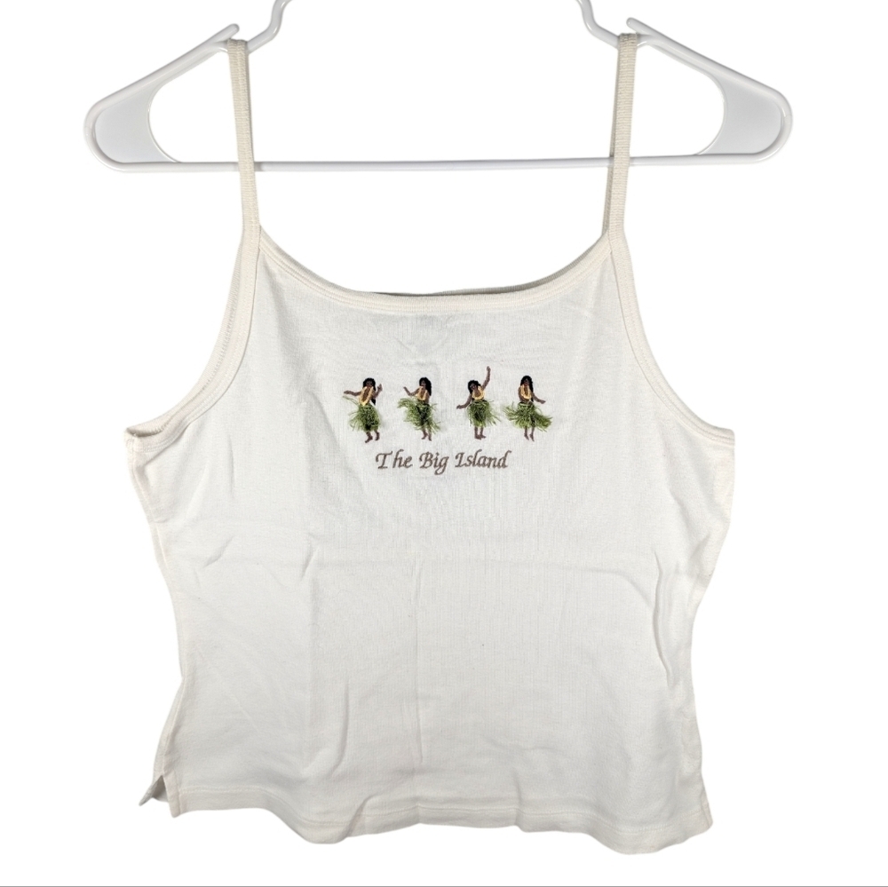 Kavio! Y2K Hawaii The Big Island Hula Girl Woman's Lowcut Crop Tank Top Size XL